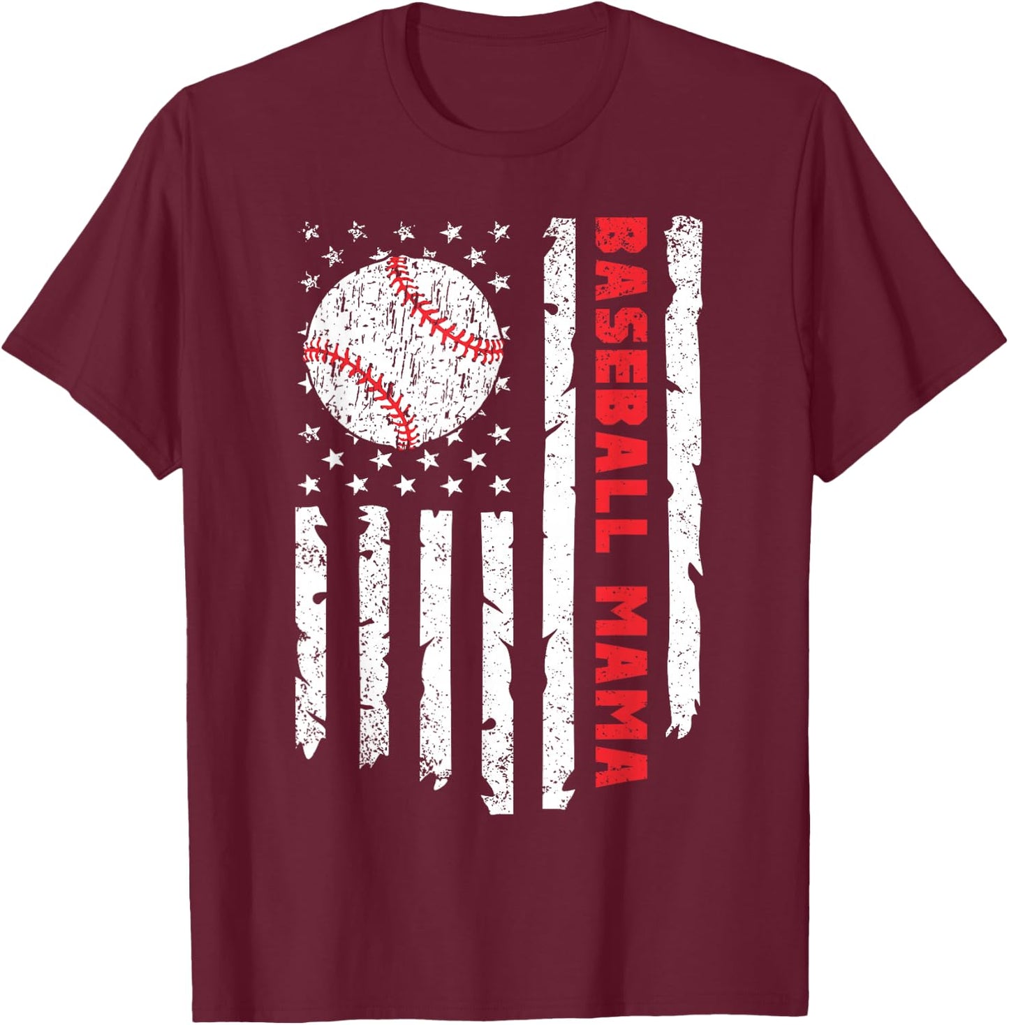 Baseball Mama USA American Flag Patriotic Mom Mother's Day T-Shirt - T-Shirt | Maroon