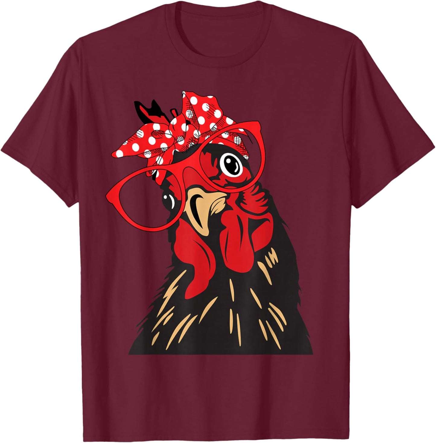 cute Women Girl Chicken With Bandana Headband and Glasses T-Shirt - T-Shirt | Maroon