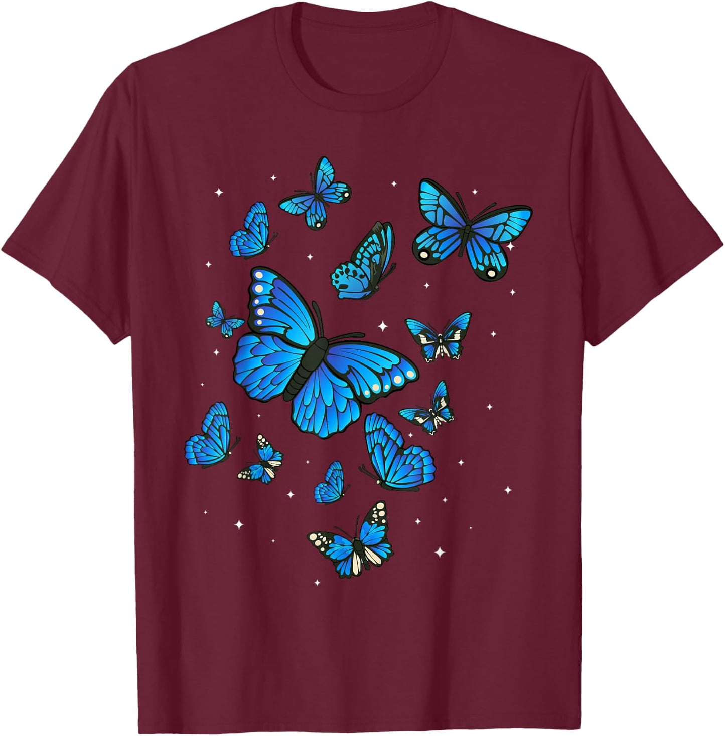 Blue Butterflies Insects Collector Nature Lover Botanist Art T-Shirt - T-Shirt | Maroon