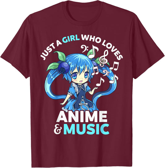 Cute Kawaii Chibi Just A Girl Who Loves Anime and Music Teen T-Shirt - T-Shirt | Maroon