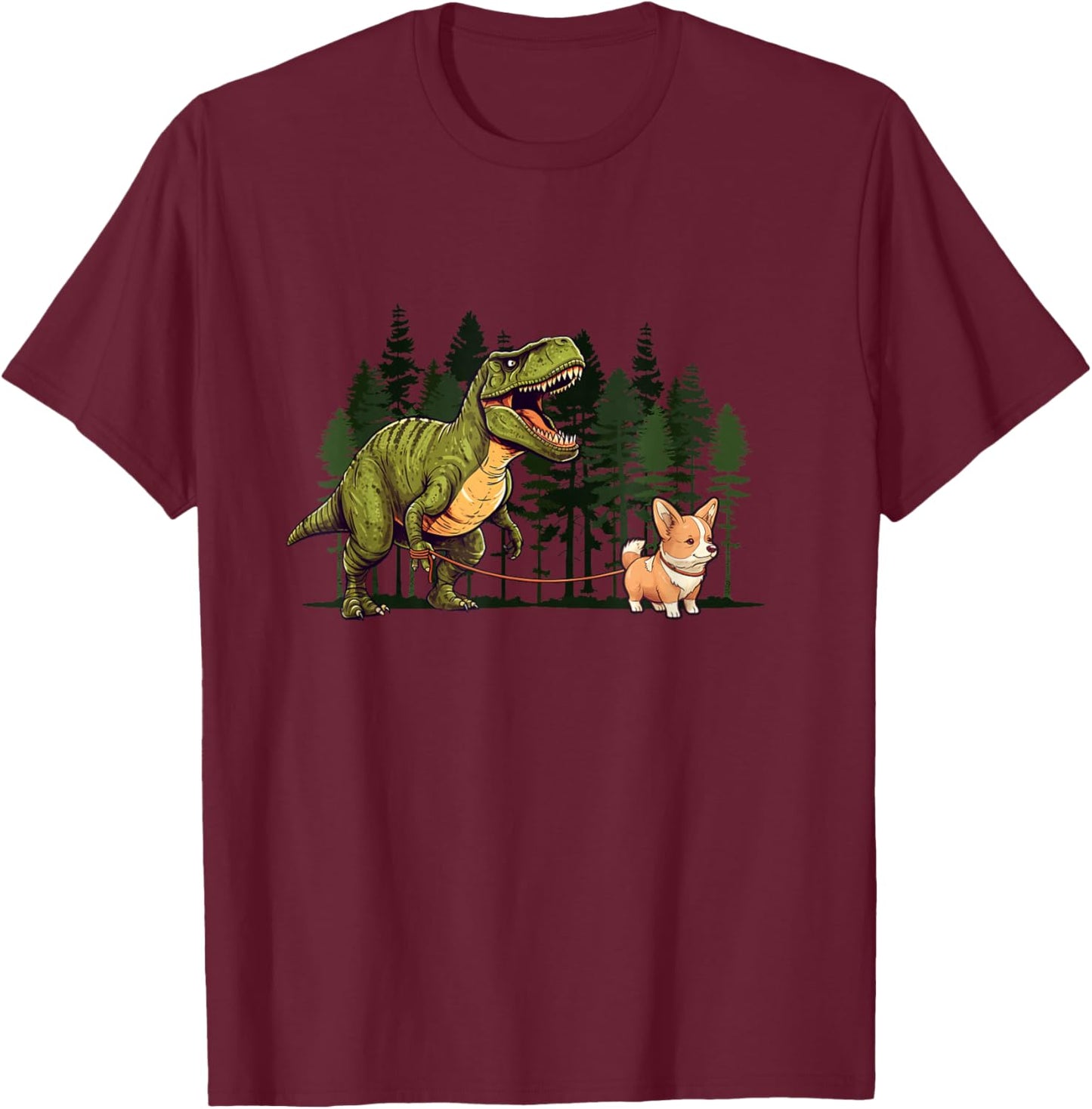 Corgi Dinosaur T-Rex Walking Funny Dog Trex Men Kids T-Shirt - T-Shirt | Maroon