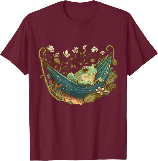 Cute Cottagecore Floral Frog Aesthetic Girls Women Graphic T-Shirt - T-Shirt | Maroon