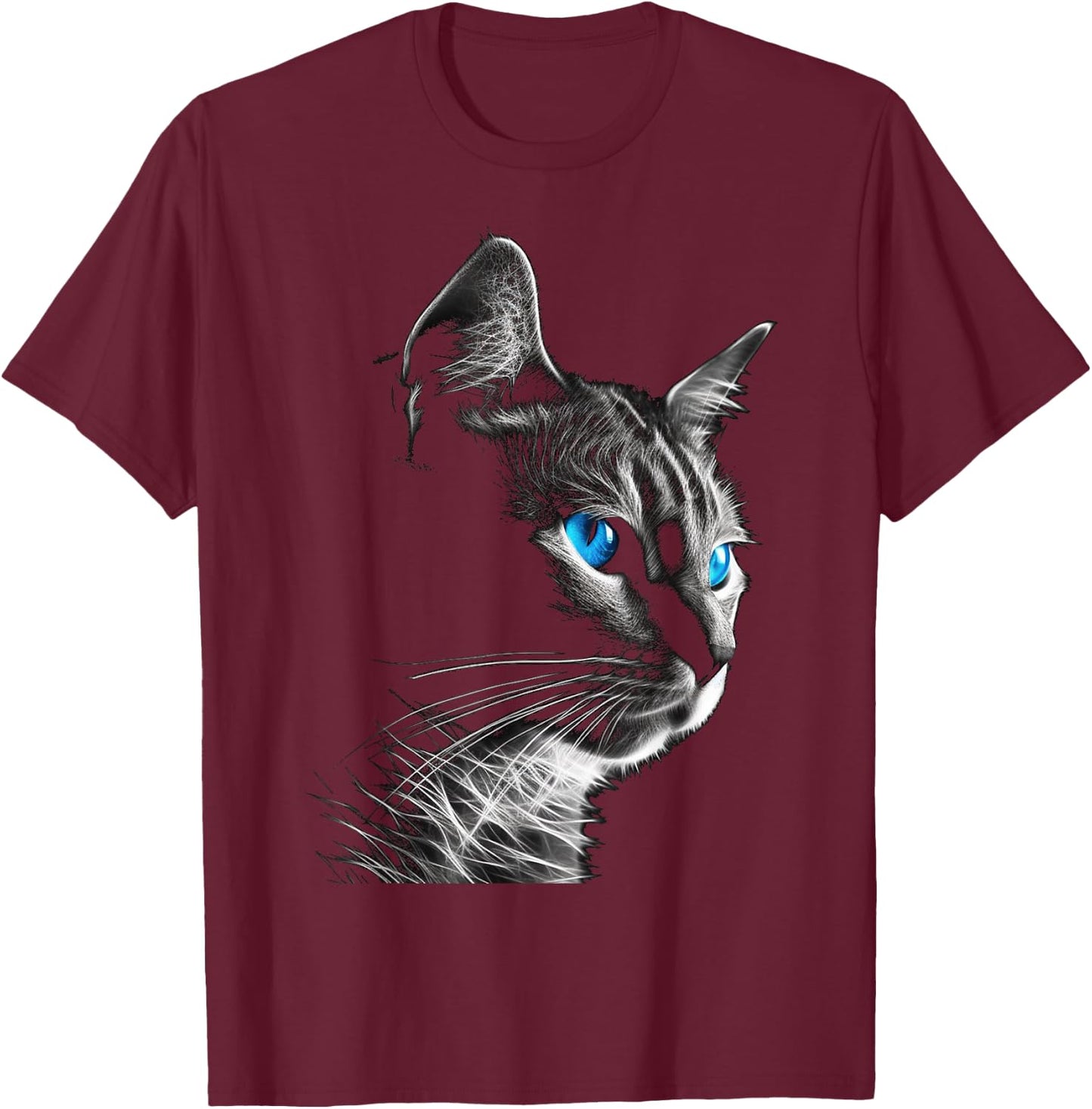 Cat Pet Animal - Blue Eyes Art Cat Men Women Kids T-Shirt - T-Shirt | Maroon