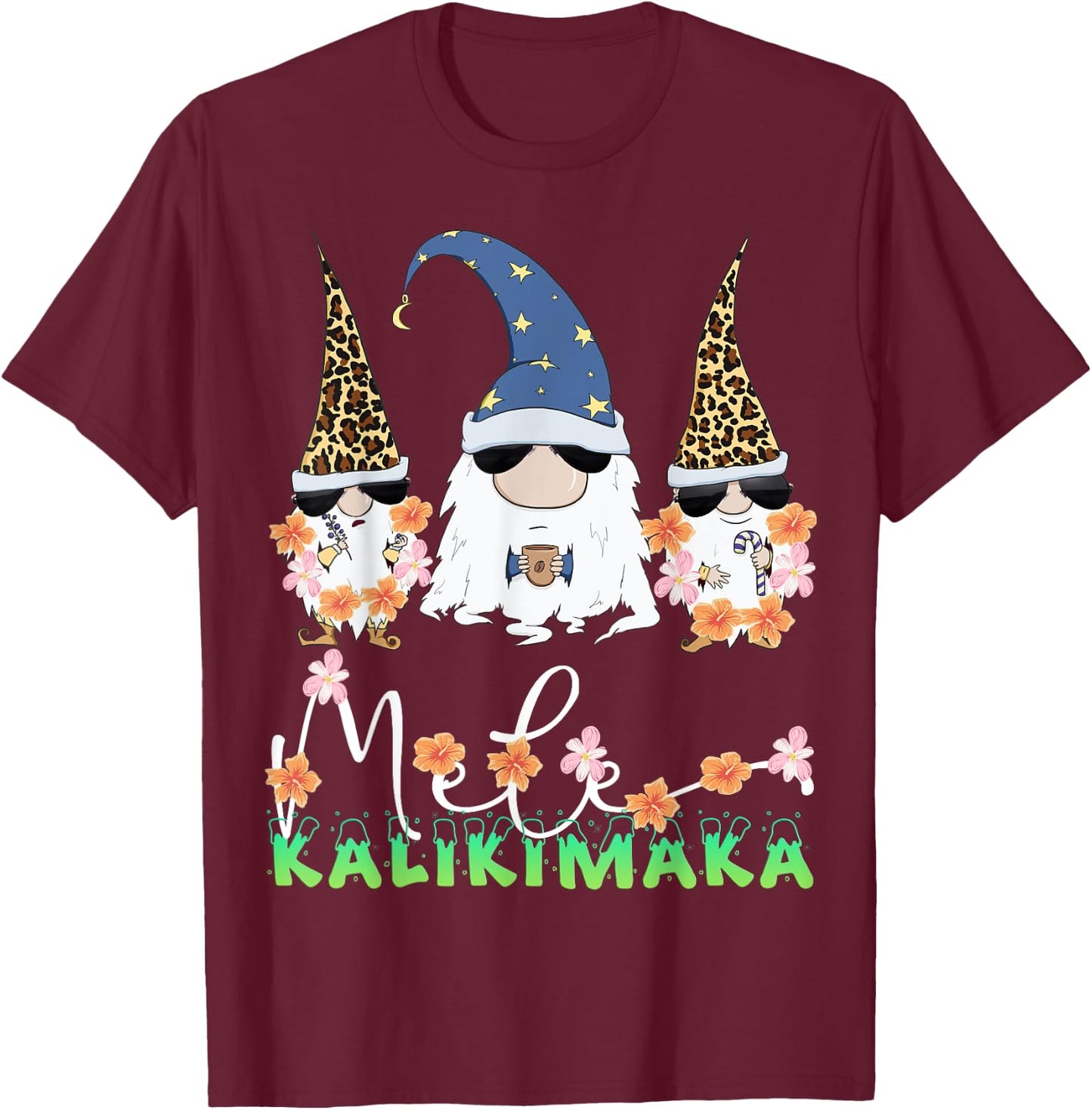 Mele Kalikimaka Funny Hawaiian Christmas Gnomes Coffee Lover T-Shirt - T-Shirt | Maroon