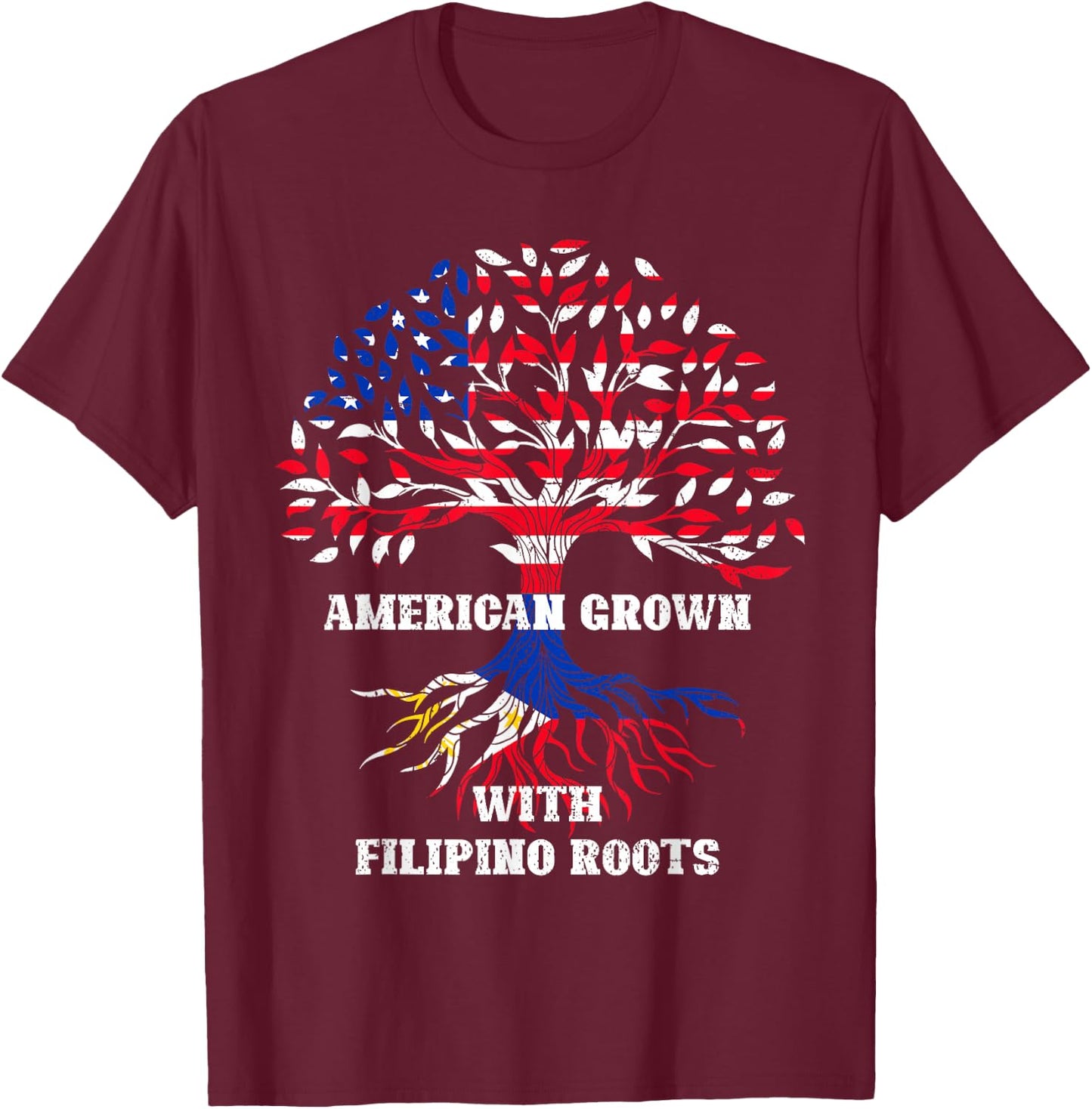 American Filipino Roots USA Flag Pinoy Pride Philippines T-Shirt - T-Shirt | Maroon