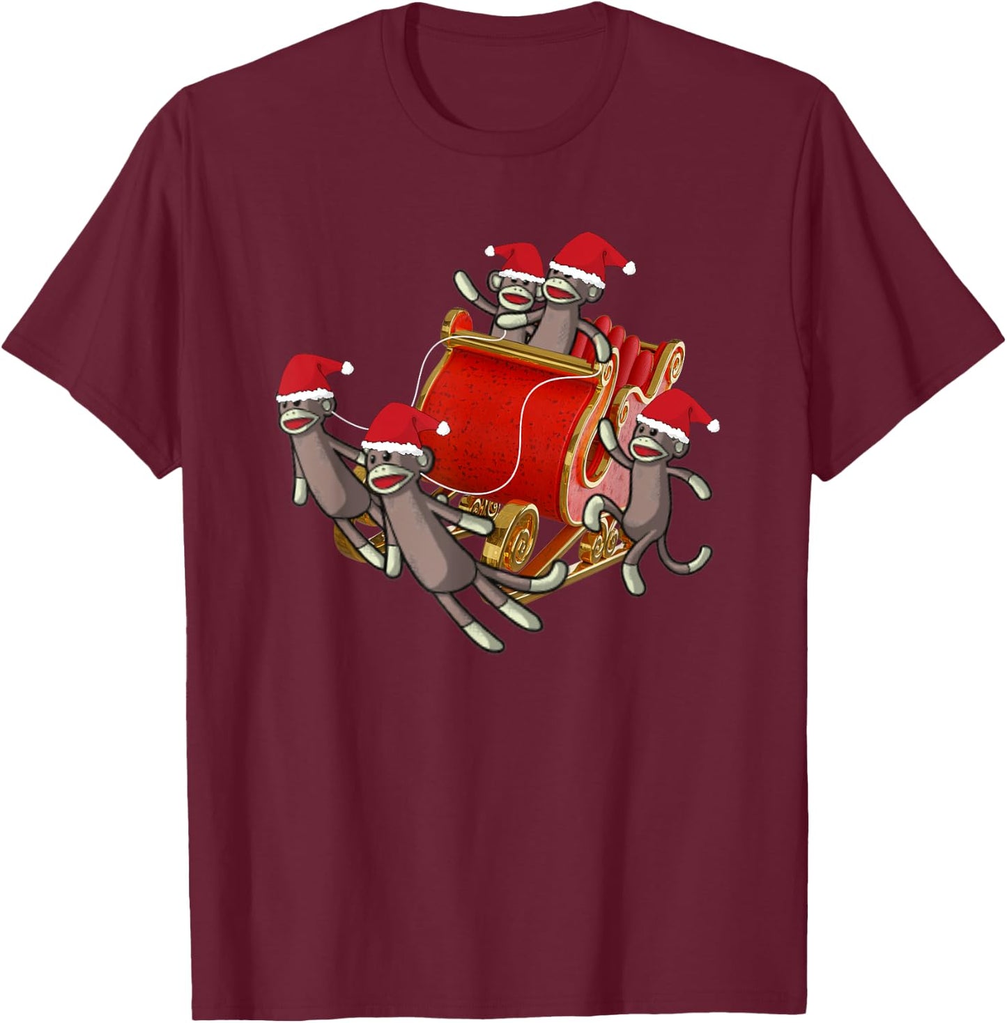 Sock Monkeys Take Over Christmas Funny Sock Monkey T-Shirt - T-Shirt | Maroon