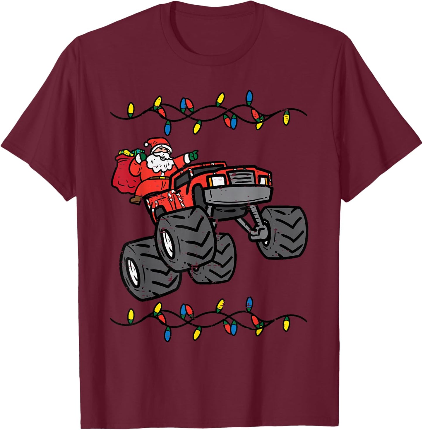 Christmas Santa Monster Truck Xmas Boys Kids Toddler Youth T-Shirt - T-Shirt | Maroon