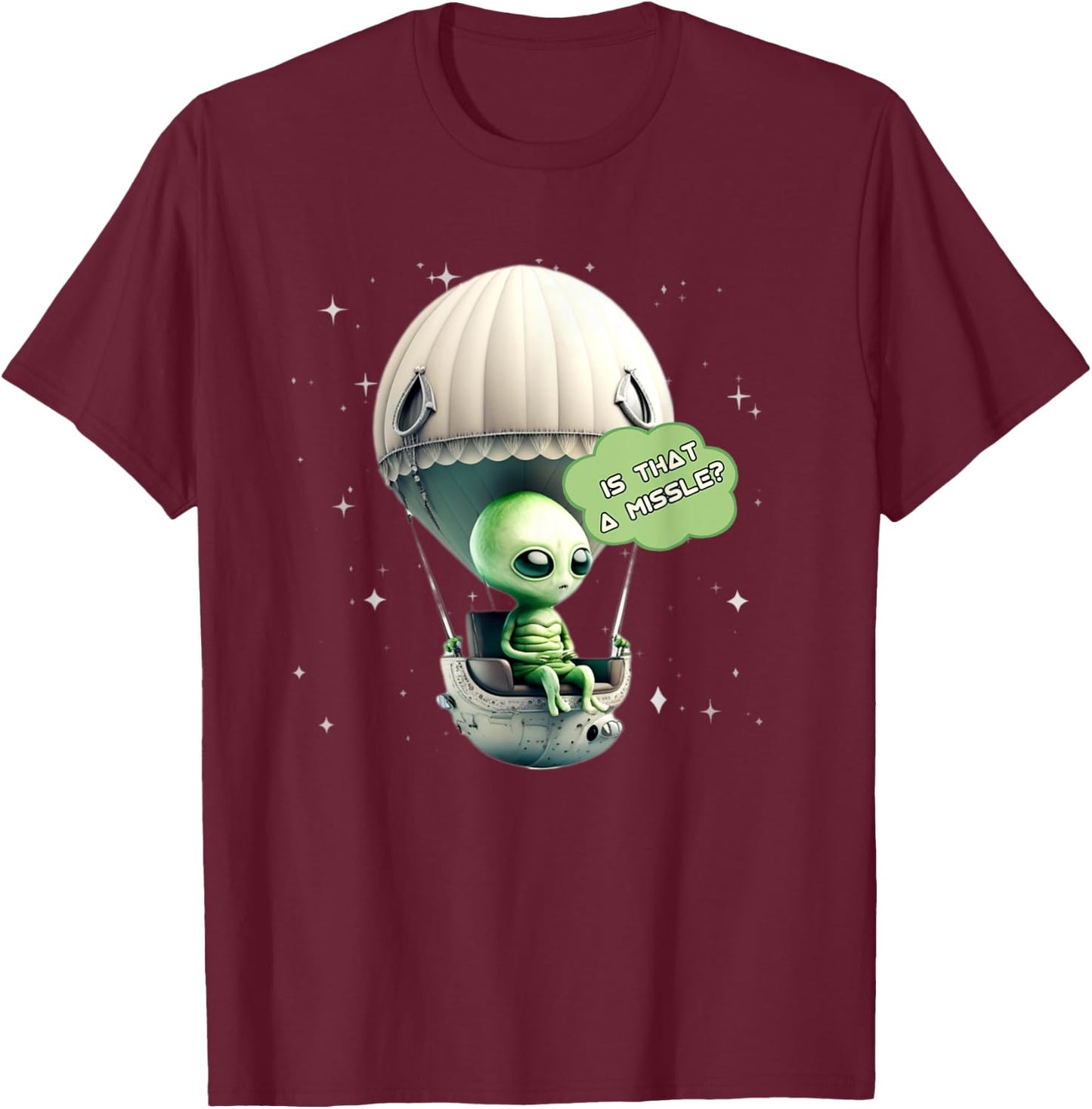 Funny Alien Balloon UFO Hot Air Balloon Alien Ship Lovers T-Shirt - T-Shirt | Maroon