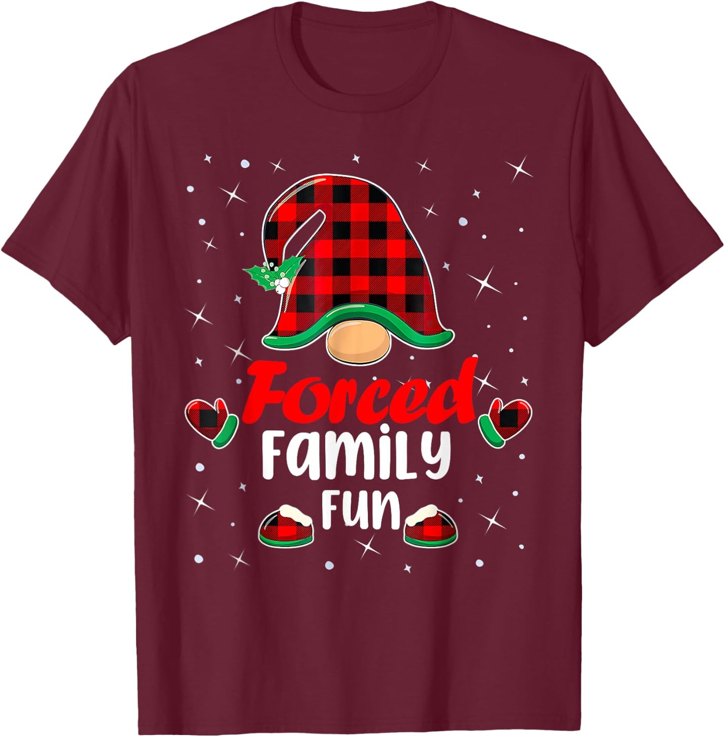 Funny Xmas Santa Hat Forced Family Fun Anti Christmas Gifts T-Shirt - T-Shirt | Maroon