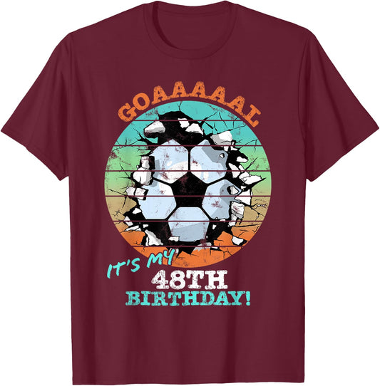 Soccer Birthday Party 48 Year Old Boy 48th Birthday, Girl T-Shirt - T-Shirt | Maroon