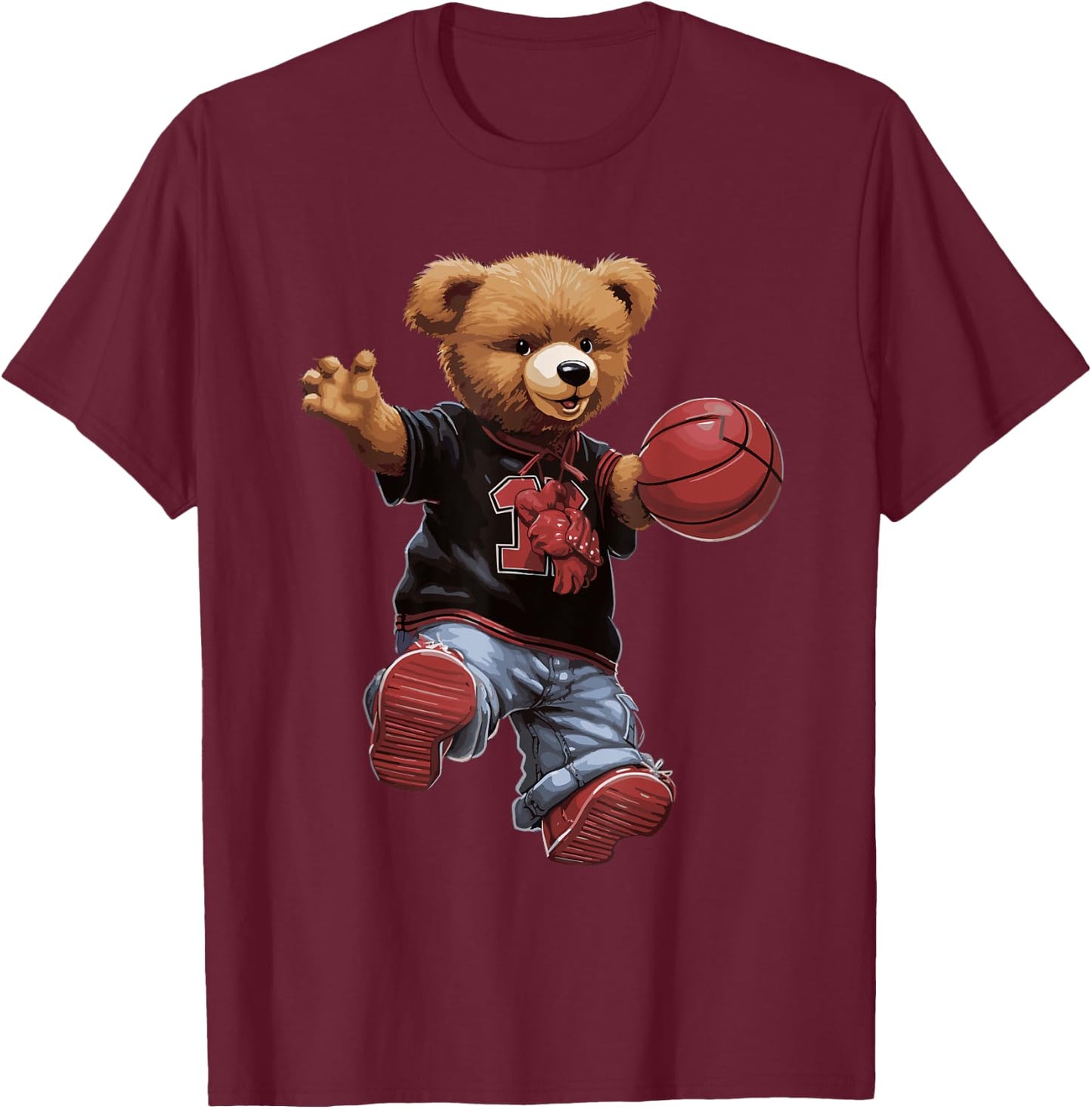 Cute Teddy Bear Playing Basketball Sports Women T-Shirt - T-Shirt | Maroon