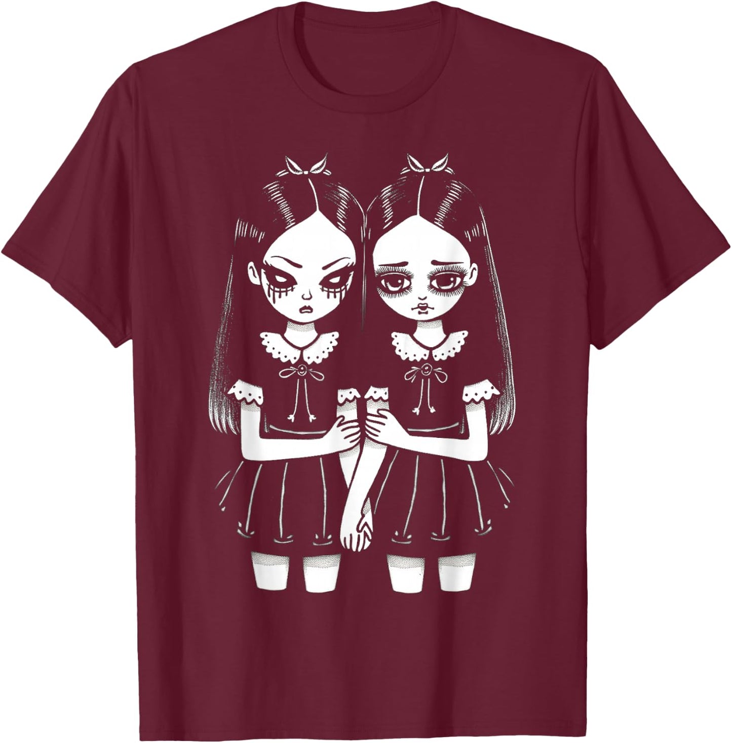 Creepy Cute Revenge And Sorrow Sister Twins Lurk In The Dark T-Shirt - T-Shirt | Maroon