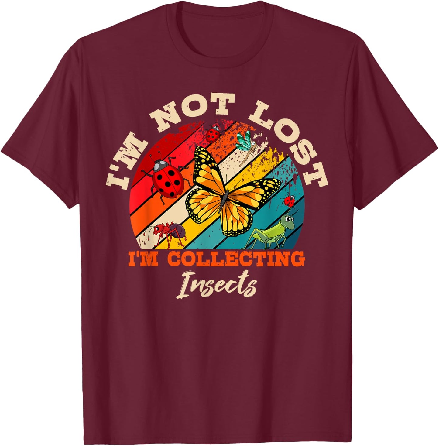 Entomologist Retro Vintage Apparel Entomology Collecting Insect - Black, -Adults, Small, Short Sleeve, , Insect-Themed Retro T-Shirt - T-Shirt | Maroon