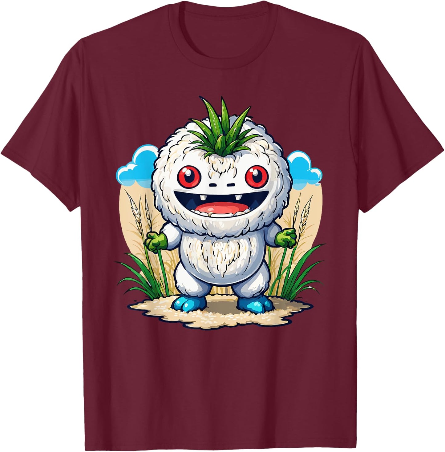 Japanese Food Anime Kawaii Rice Monster T-Shirt - T-Shirt | Maroon