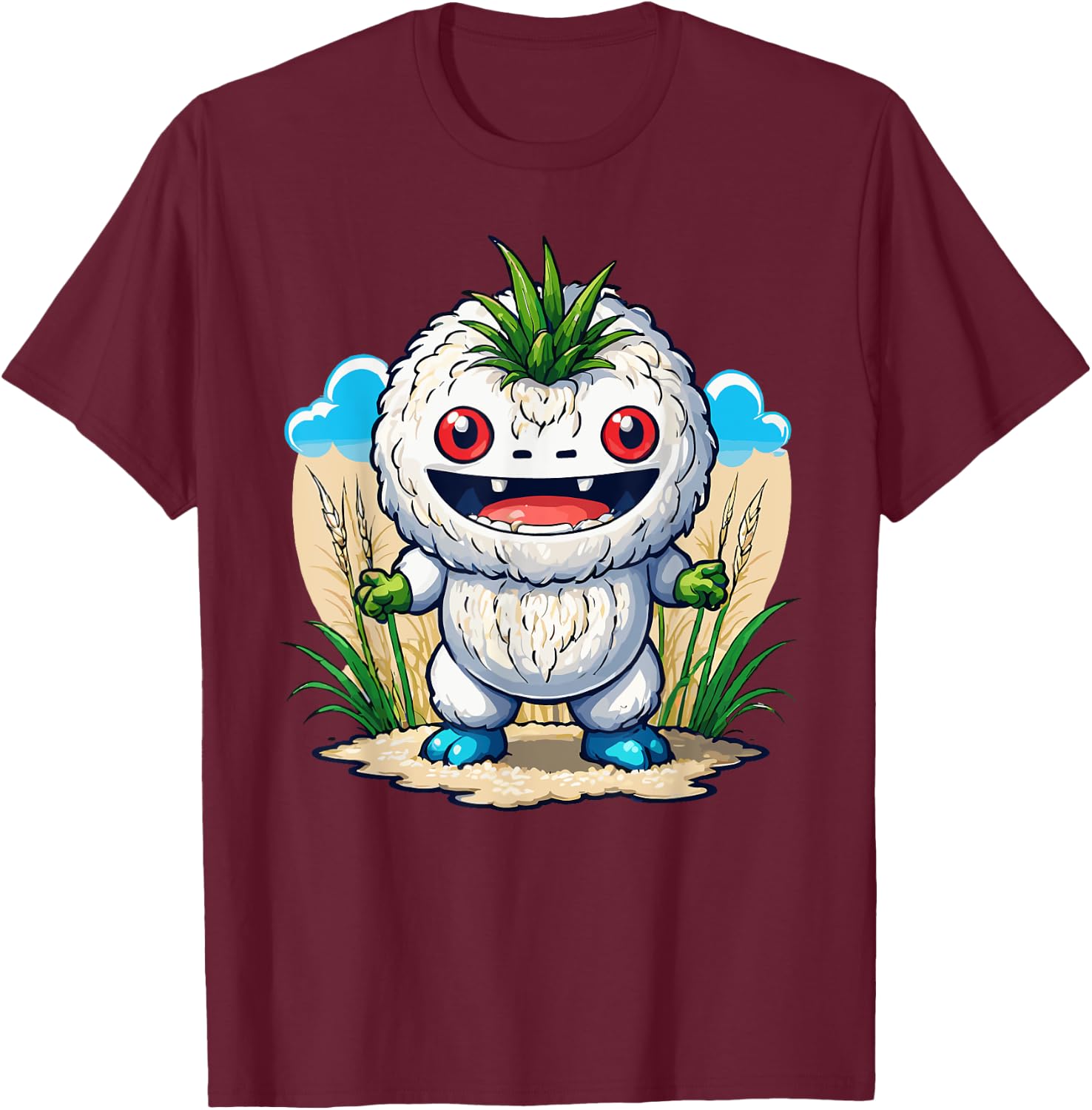 Japanese Food Anime Kawaii Rice Monster T-Shirt - T-Shirt | Maroon