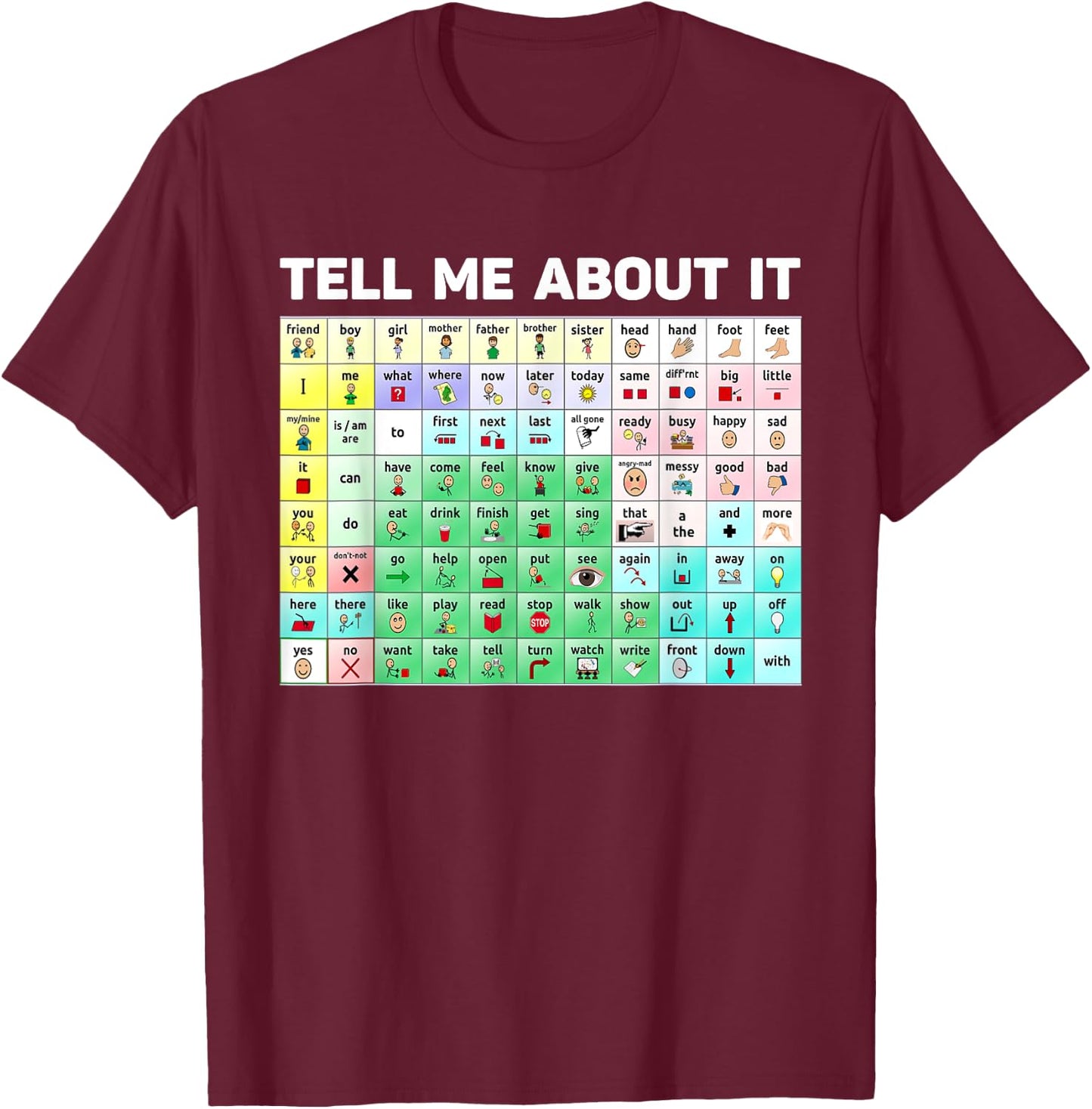 Tell Me About It Speech Language Pathology AAC Sped Teacher T-Shirt - T-Shirt | Maroon