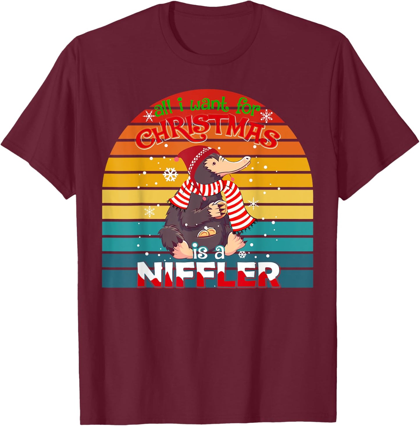 All I Want for Christmas is a Niffler Men Kids Xmas Family T-Shirt - T-Shirt | Maroon