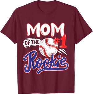 Mom of Rookie 1st Baseball Birthday Party Theme Matching T-Shirt - T-Shirt | Maroon