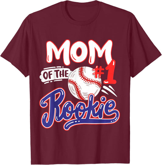 Mom of Rookie 1st Baseball Birthday Party Theme Matching T-Shirt - T-Shirt | Maroon