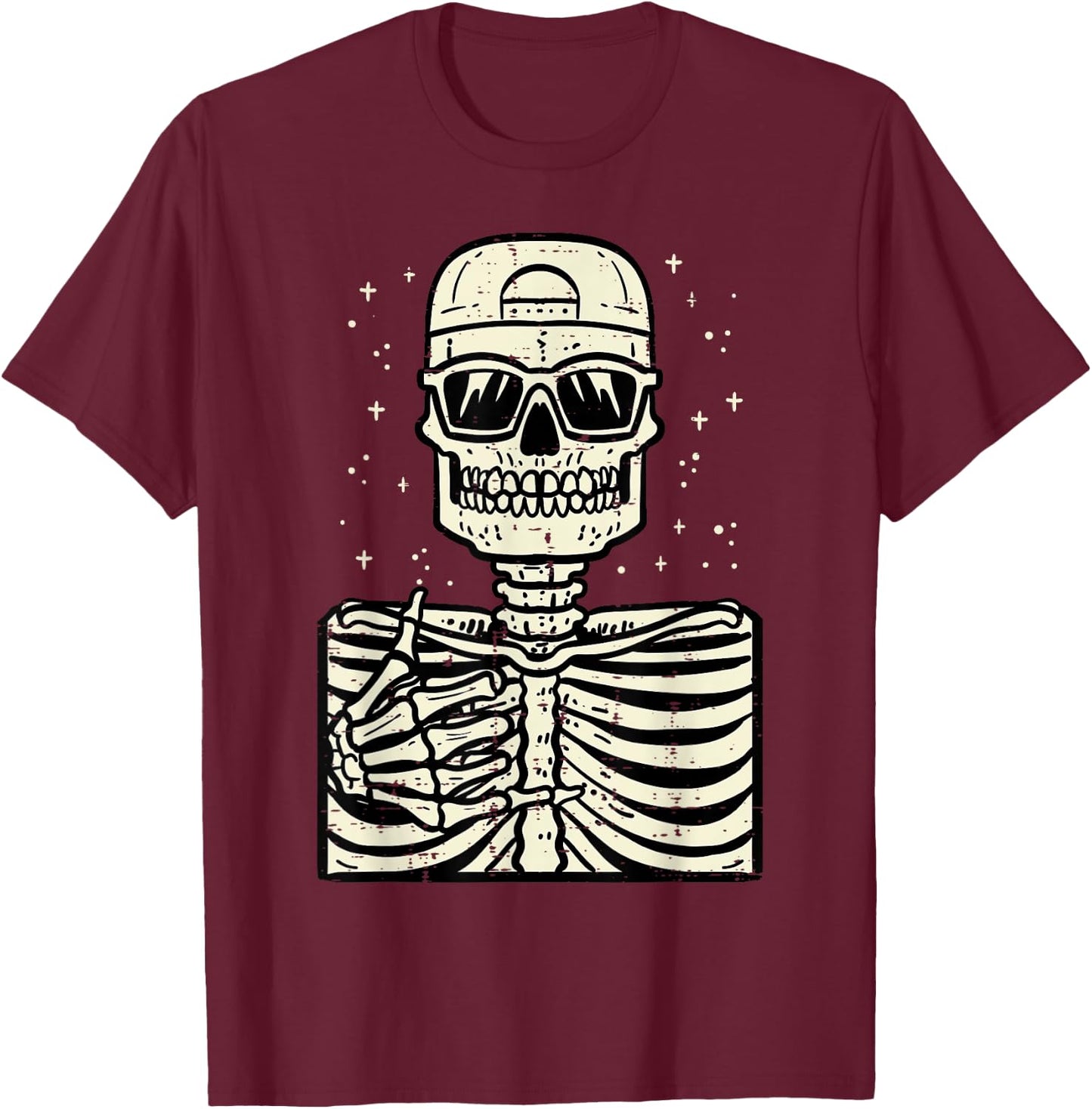 Rocker Skeleton Rock Cool Goth Halloween Men Boys Kids Teen T-Shirt - T-Shirt | Maroon