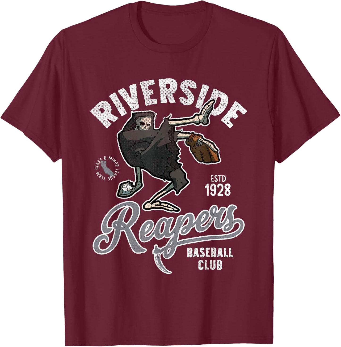 Riverside Grim Reapers Retro Minor League Baseball Team T-Shirt - T-Shirt | Maroon