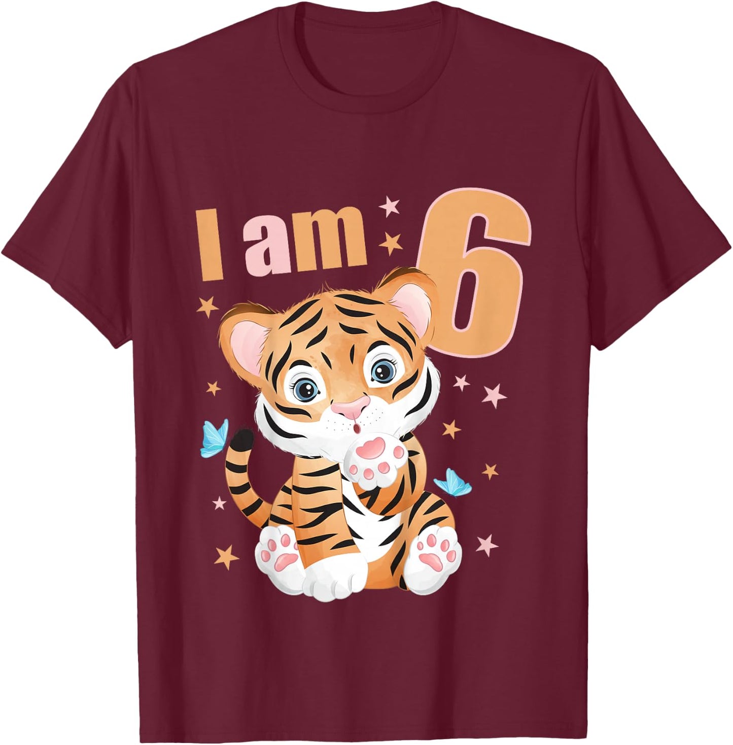 6 Years old 6 birthday outfit Boy girl Tiger T-Shirt - T-Shirt | Maroon