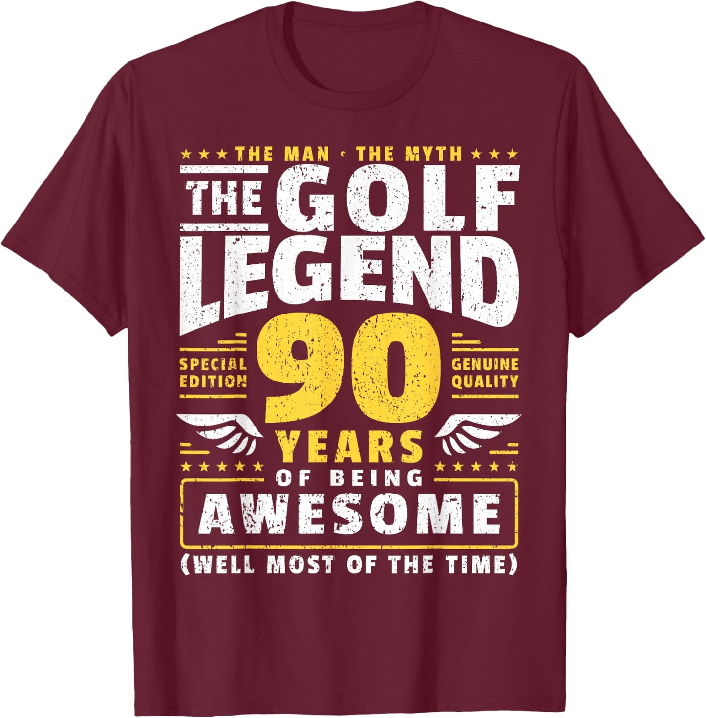 90th Birthday Golf Player 90 Years Old Golfer T-Shirt - T-Shirt | Maroon