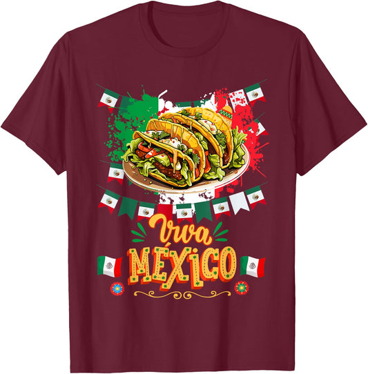 Mexican Flag Taco Idea For Kids & Mexican Independence Day T-Shirt - T-Shirt | Maroon
