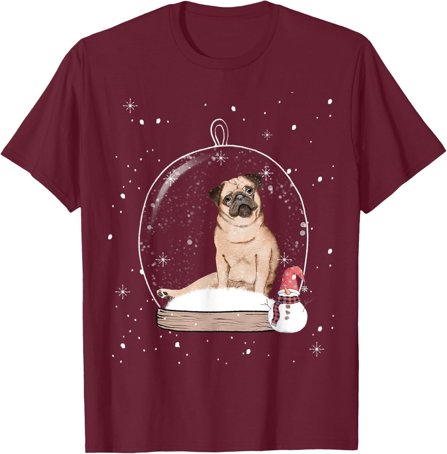 Christmas Pug Dog Snow Globe Pajama Women Kids T-Shirt - T-Shirt | Maroon