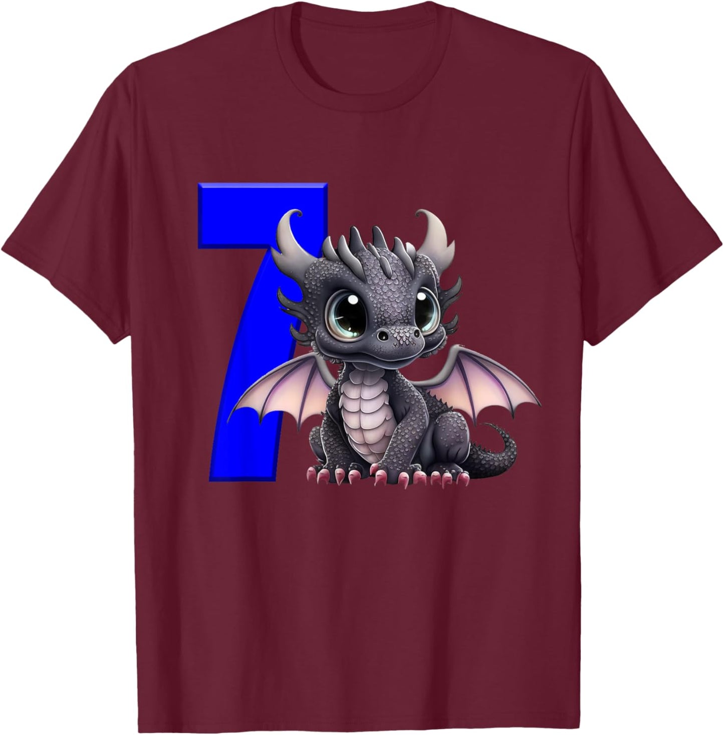 7th Birthday Shirt Dragon Party Birthday Boy Blue 7 Seven T-Shirt - T-Shirt | Maroon