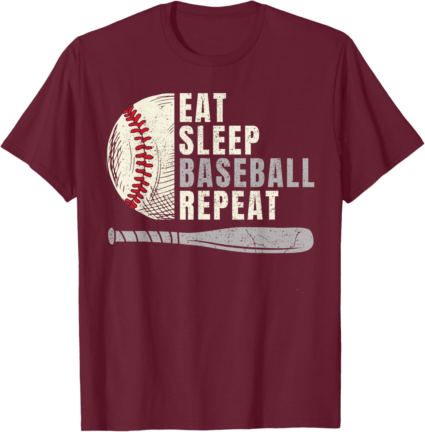 Eat Sleep Baseball Repeat Funny Baseball Player T-Shirt - T-Shirt | Maroon