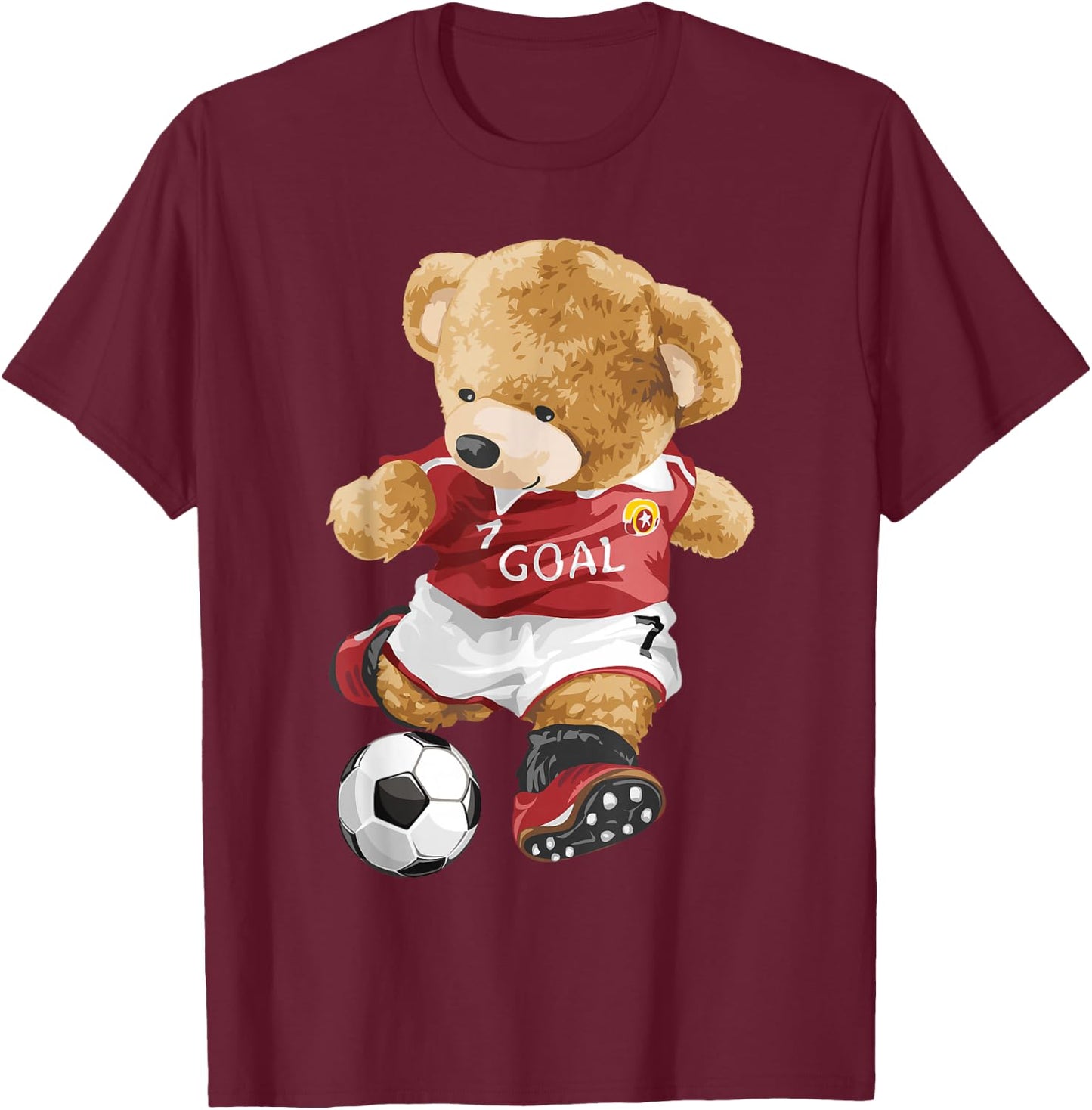 Cute teddy bear playing soccer T-Shirt - T-Shirt | Maroon