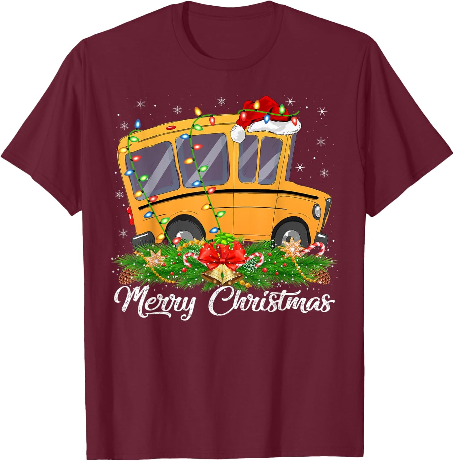School Bus Lover Matching Santa Hat School Bus Christmas T-Shirt - T-Shirt | Maroon