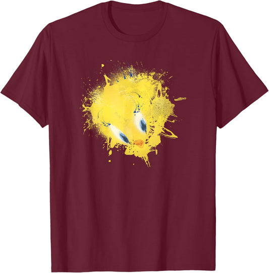 WB100 Looney Tunes Tweety Bird Paint Splat Portrait T-Shirt - T-Shirt | Maroon