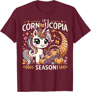 Cute Cornucopia Unicorn Thanksgiving Day Kids Men Women T-Shirt - T-Shirt | Maroon