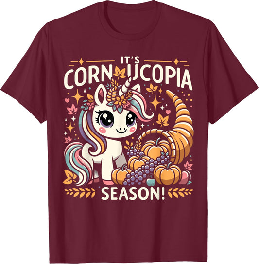 Cute Cornucopia Unicorn Thanksgiving Day Kids Men Women T-Shirt - T-Shirt | Maroon