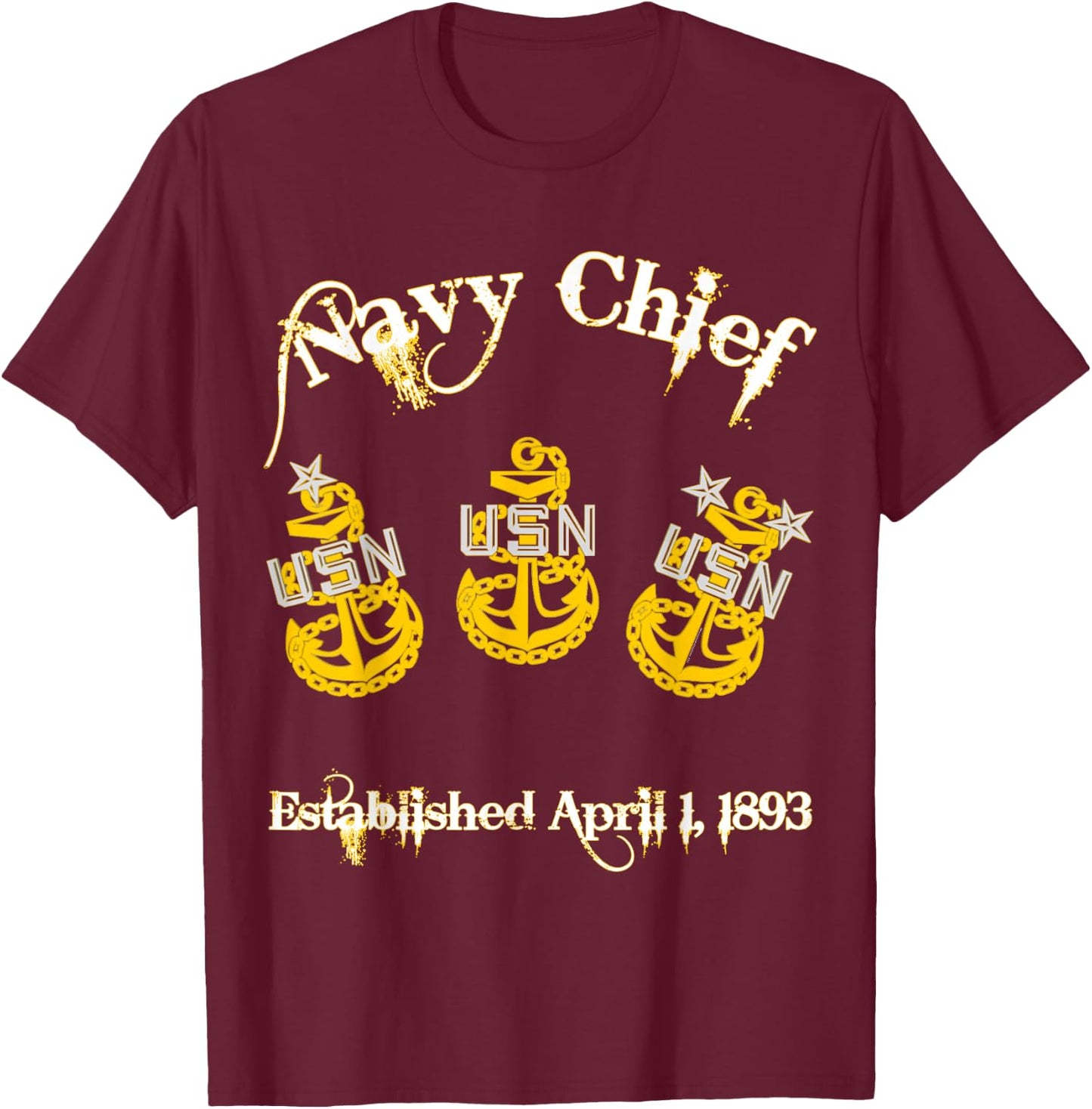 Navy Chief Tri-Anchor 1893 T-Shirt - T-Shirt | Maroon