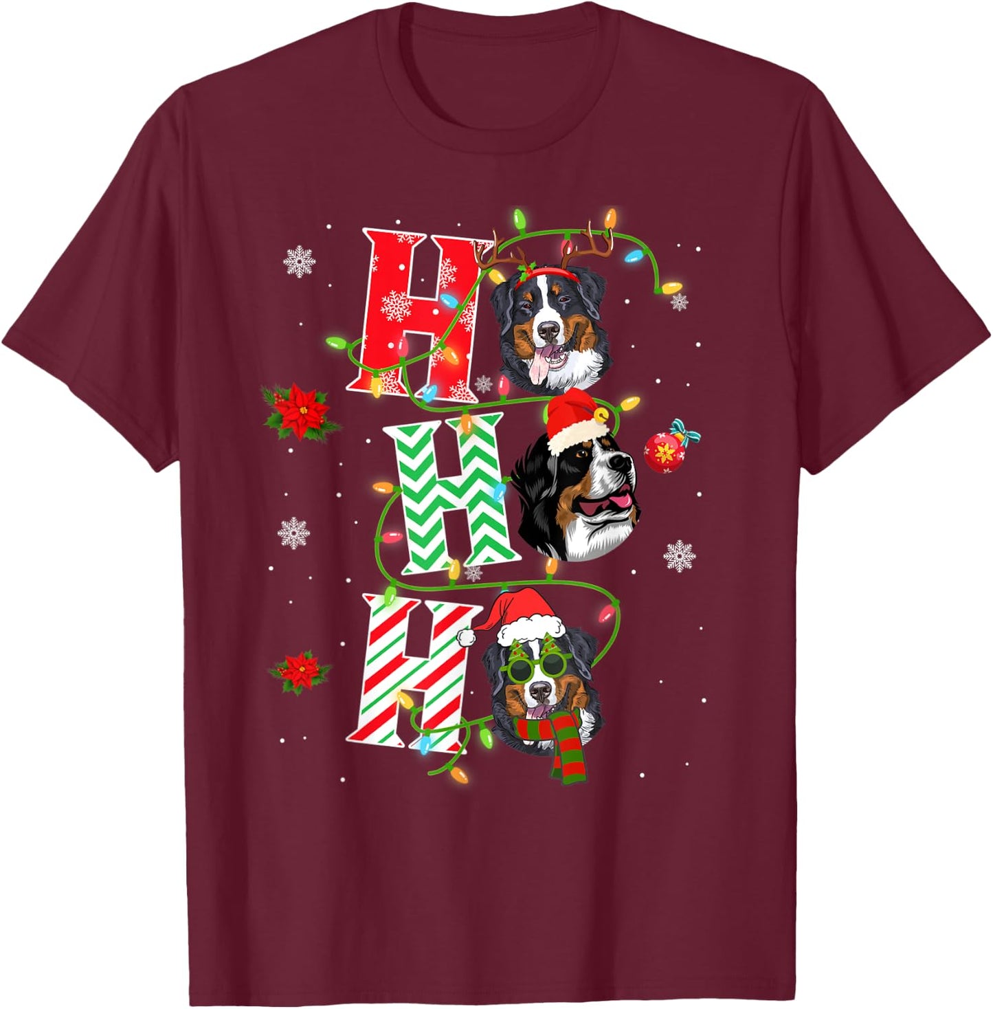Christmas Ho Ho Ho Bernese Mountain Dog Funny Xmas Dog Women Kids T-Shirt - T-Shirt | Maroon