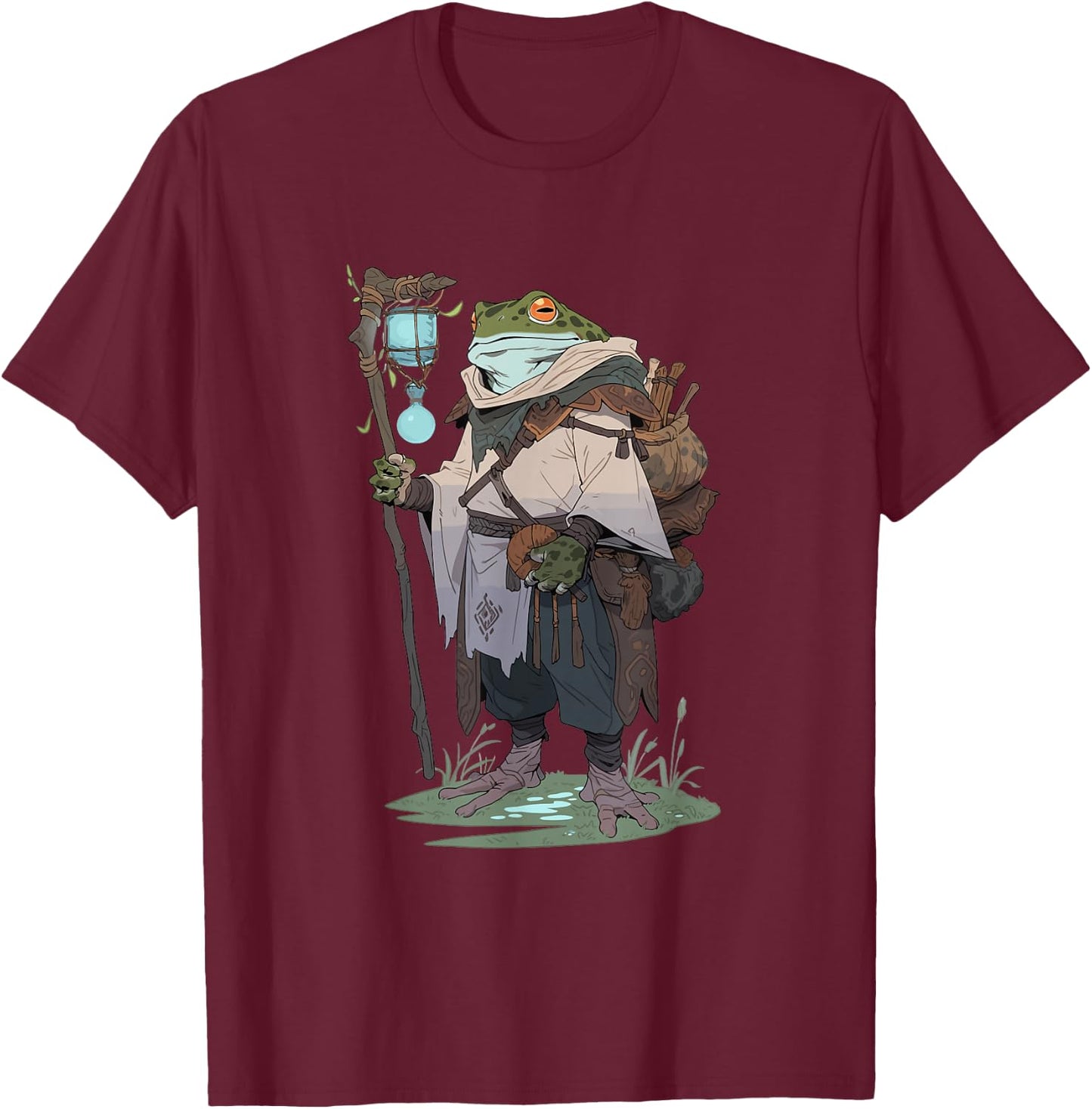 Fantasy Frog Druid hiking in the nature T-Shirt - T-Shirt | Maroon
