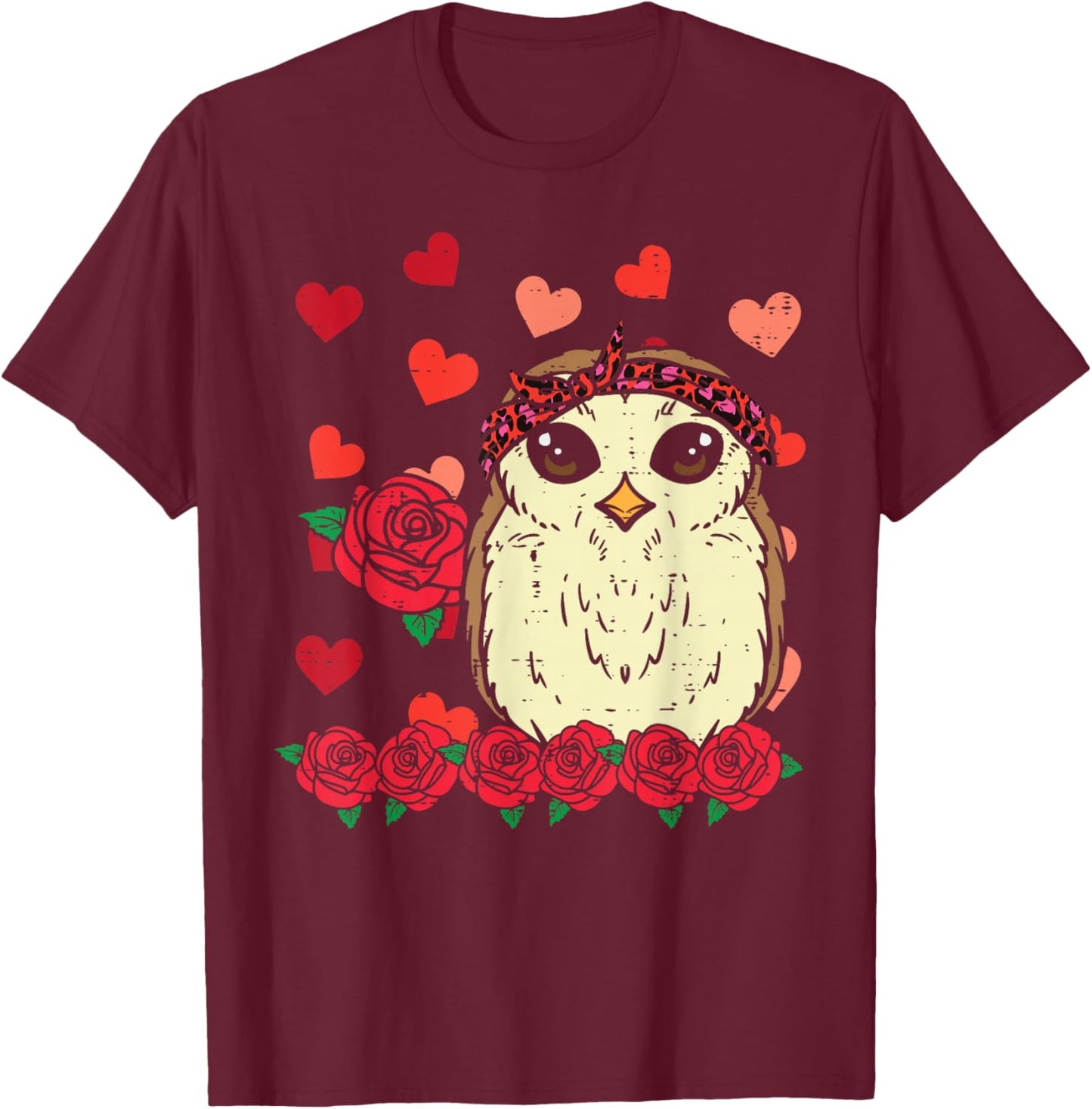 Valentines Day Leopard Baby Owl Women Girls Kids Toddler T-Shirt - T-Shirt | Maroon