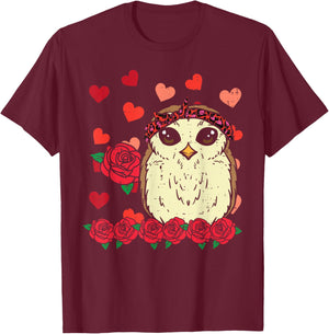 Valentines Day Leopard Baby Owl Women Girls Kids Toddler T-Shirt - T-Shirt | Maroon