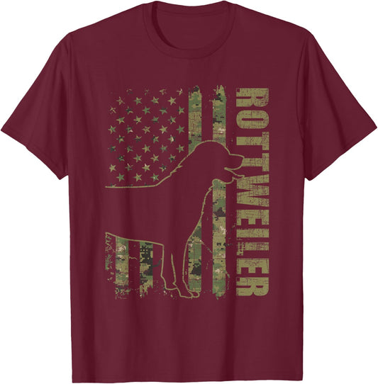 Rottweiler - USA American Flag Camouflage Dog Owner T-Shirt - T-Shirt | Maroon