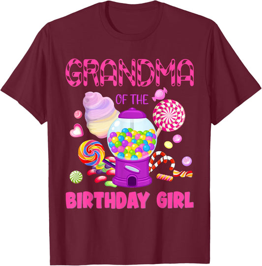 Grandma Of The Birthday Gifts Girl Candyland Candy Birthday T-Shirt - T-Shirt | Maroon