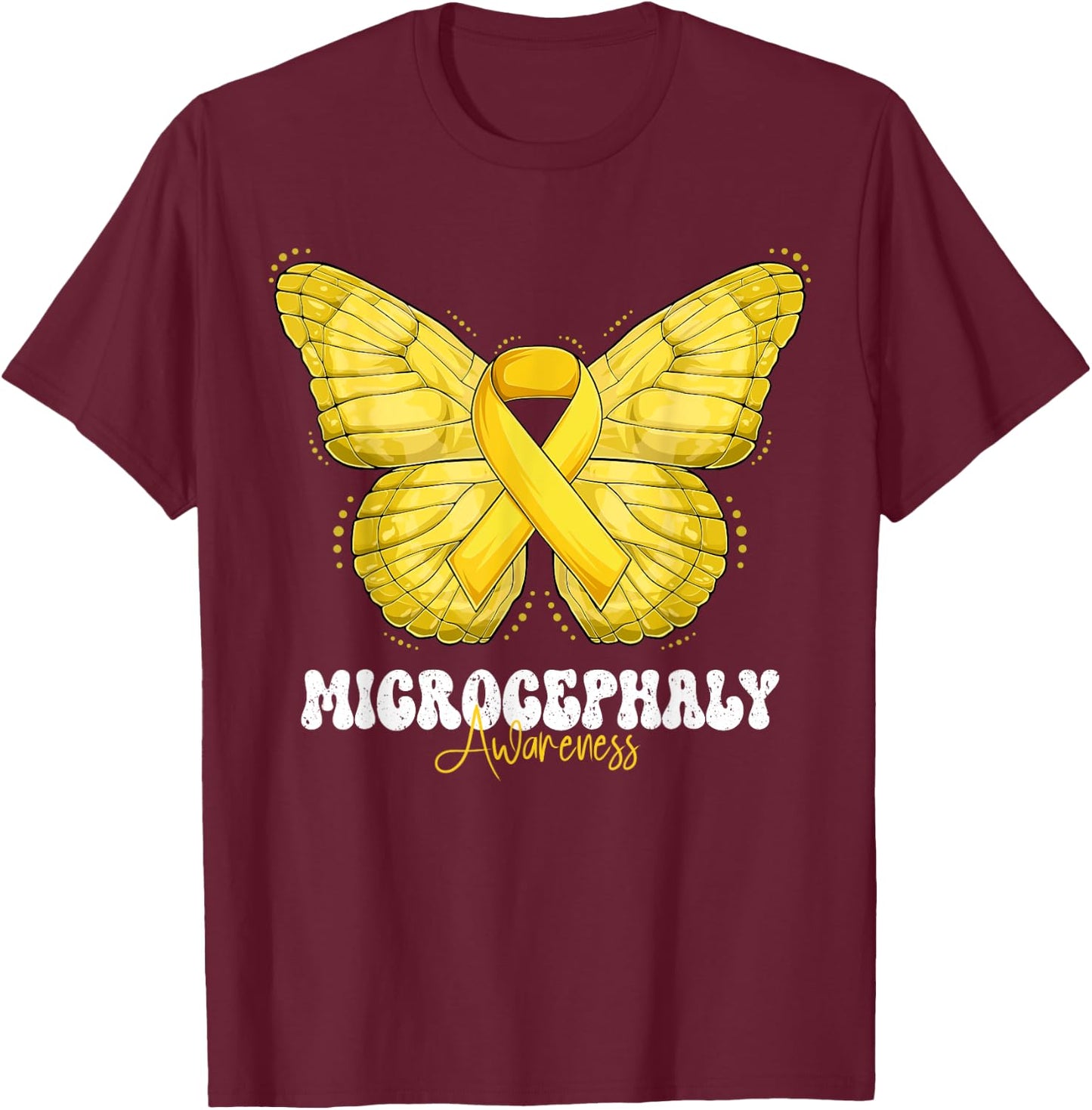 Microcephaly Awareness Month Yellow Ribbon Butterfly T-Shirt - T-Shirt | Maroon