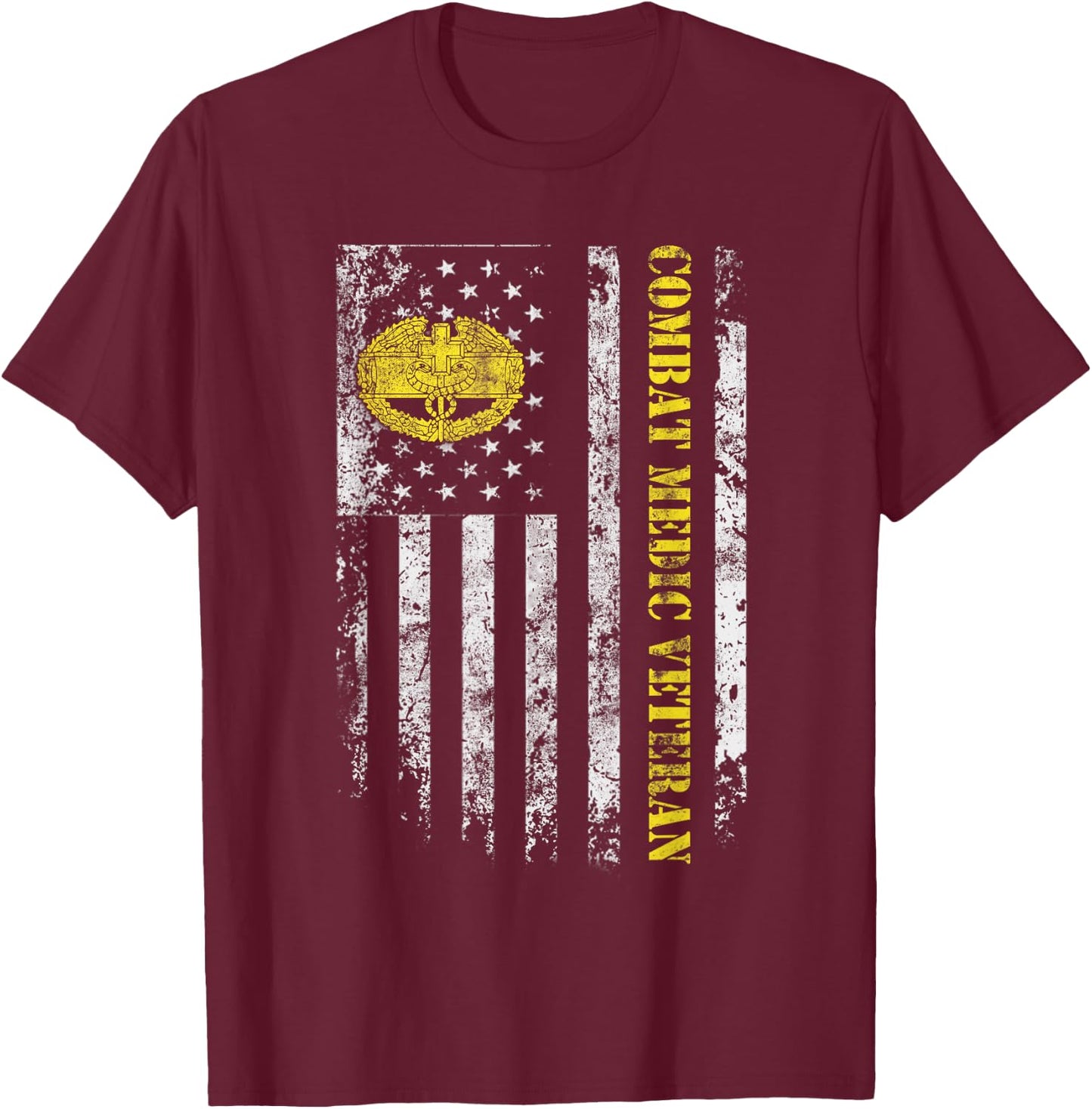 U.S Army Combat Medic Veteran Military American Flag Vintage T-Shirt - T-Shirt | Maroon