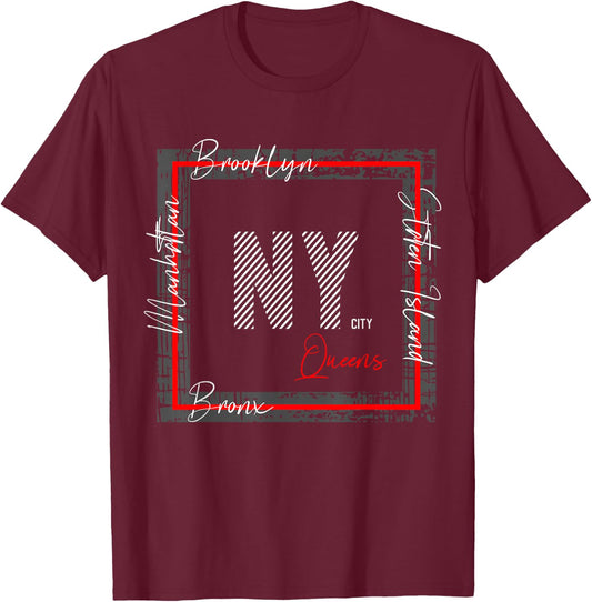 NY Brooklyn Staten Island Manhattan Bronx Queens T-Shirt - T-Shirt | Maroon