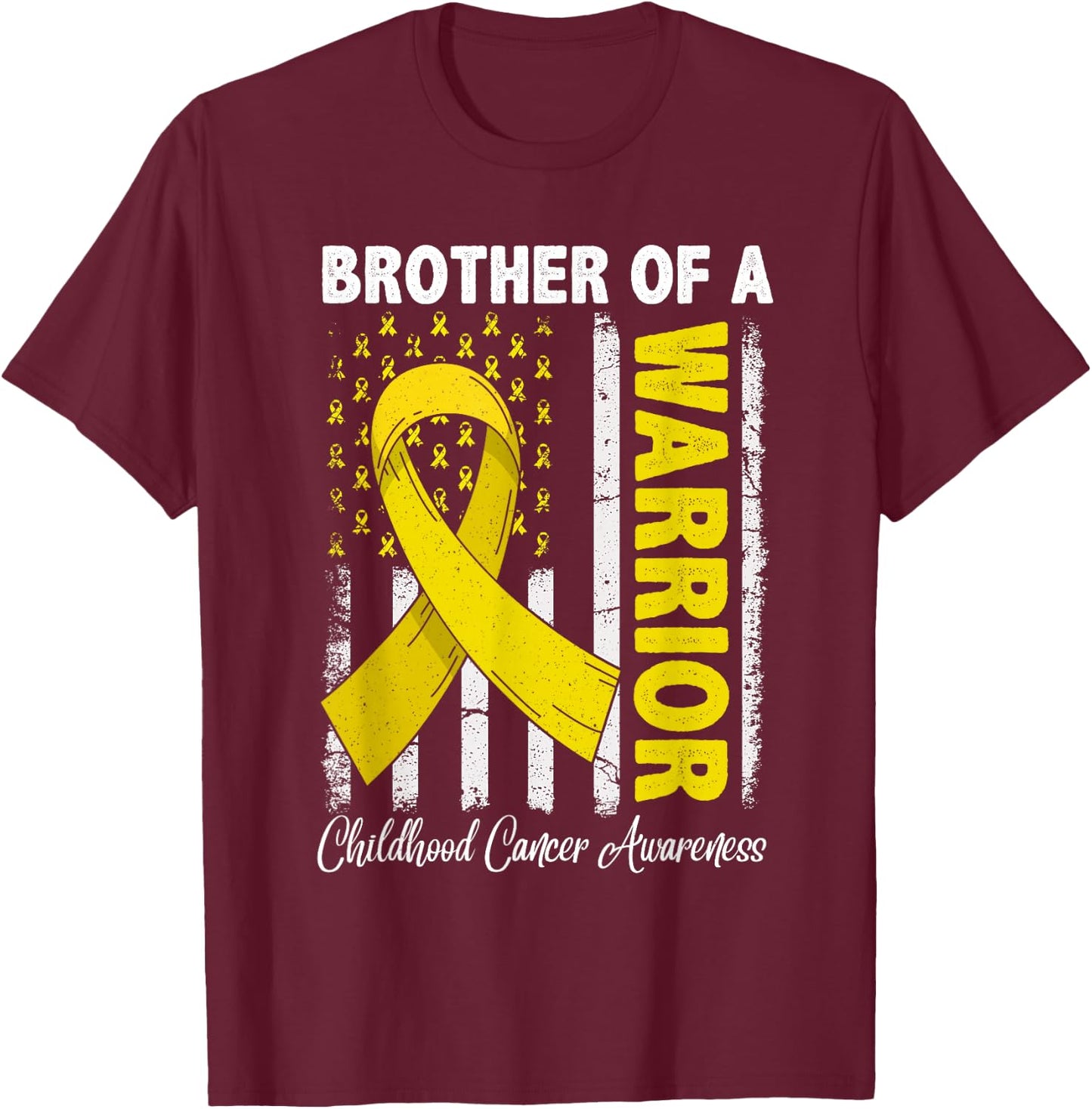 Brother Of A Warrior Childhood Cancer Awareness USA Flag T-Shirt - T-Shirt | Maroon