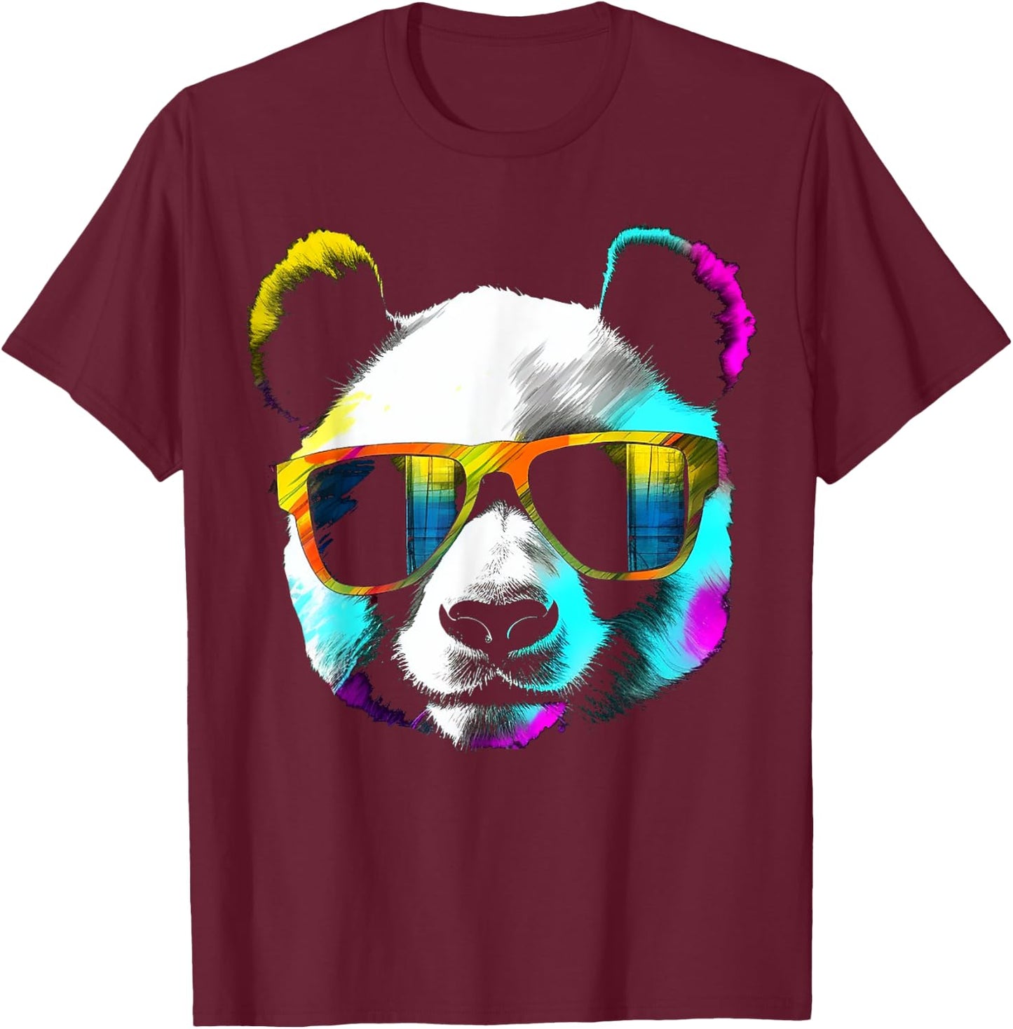 Panda Sunglasses Artwork | Animal Motif Panda T-Shirt - T-Shirt | Maroon