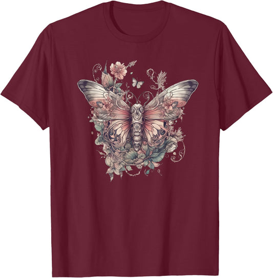 Cute Vintage Moth meets Goblincore & Cottagecor T-Shirt - T-Shirt | Maroon