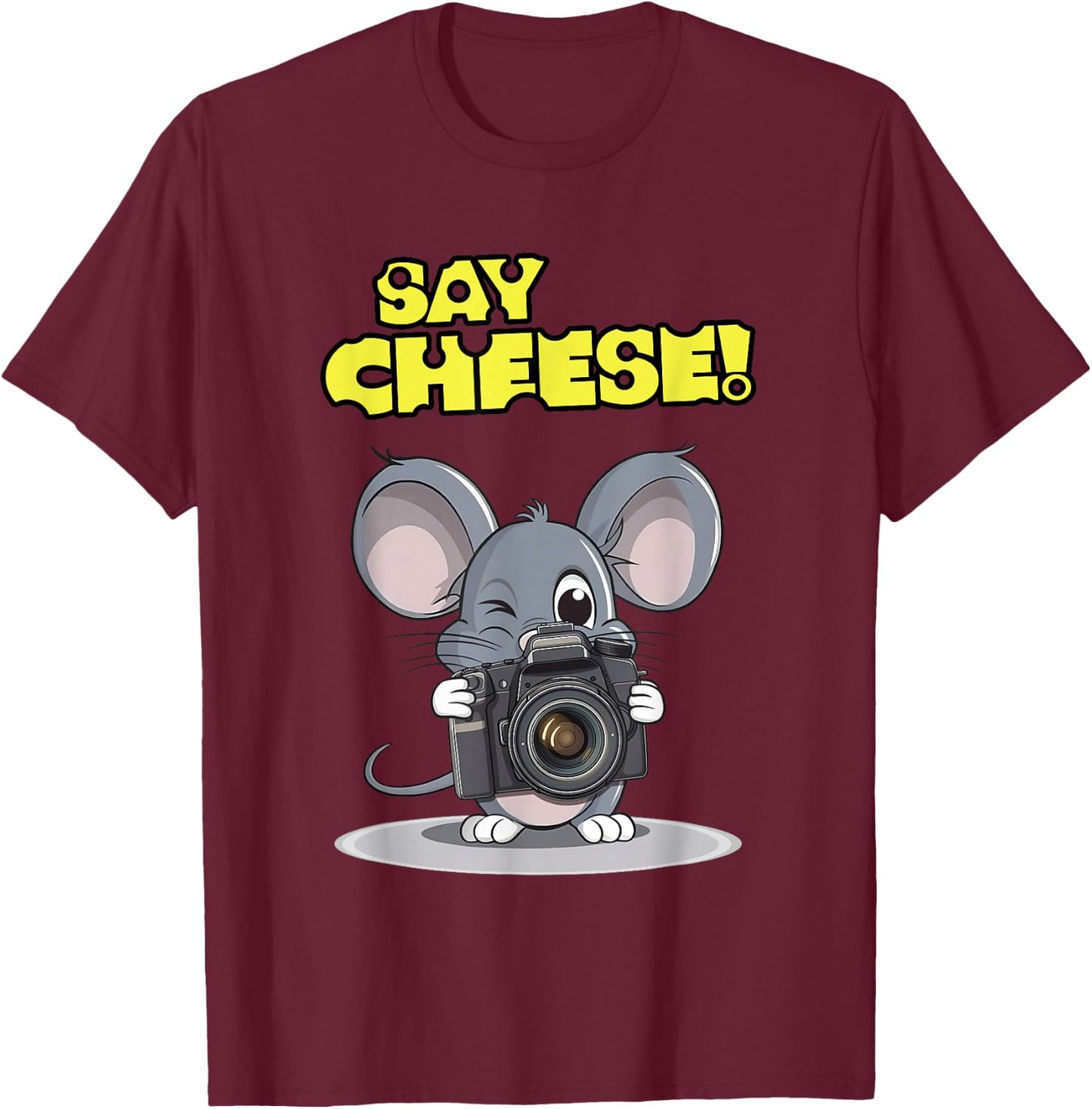 Say Cheese Funny Mouse Photographer Photo Camera Humor T-Shirt - T-Shirt | Maroon